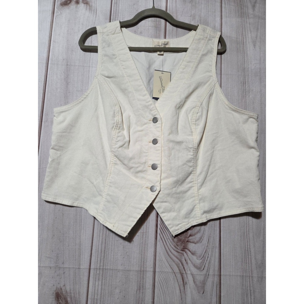 Universal Thread Women XXL Cream Corduroy Button Front Vest Off White New